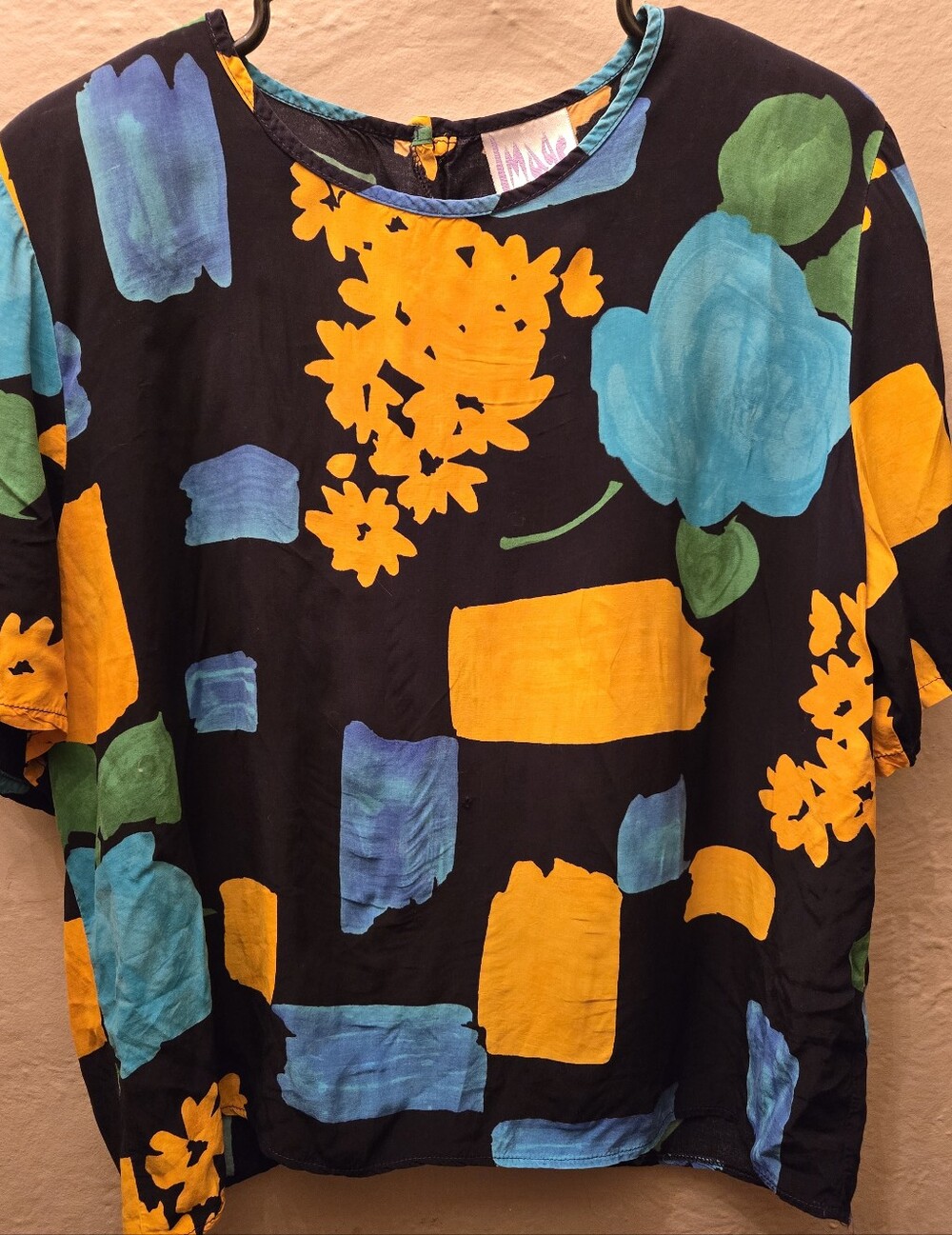 Vintage IMAGe Abstract Floral Art Print Oversized Blouse Top L XL